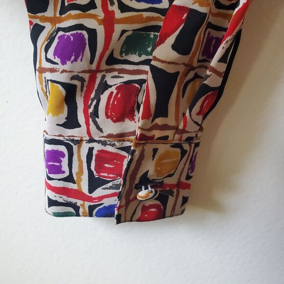 Vtg Yves St. Clair Long Sleeve Button Blouse Women's Size 12 Colorful Work - Picture 5 of 9
